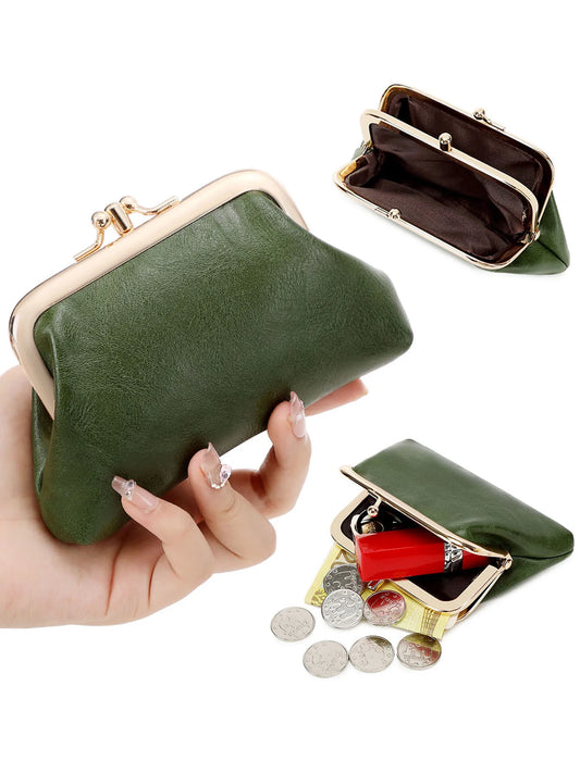 Vintage Double-Layer Clip Lock Coin Purse – Mini Cute Kiss Lock Wallet for Women, Portable Card & Cash Holder
