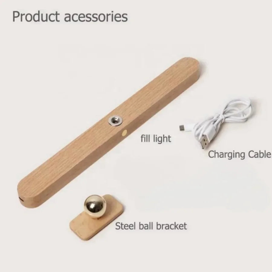 Wooden Cordless LED Wall Lamp - Adjustable Bedside Mirror & Reading Light for Bedroom Decor