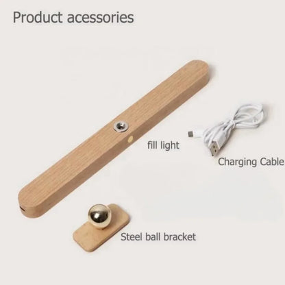 Wooden Cordless LED Wall Lamp - Adjustable Bedside Mirror & Reading Light for Bedroom Decor
