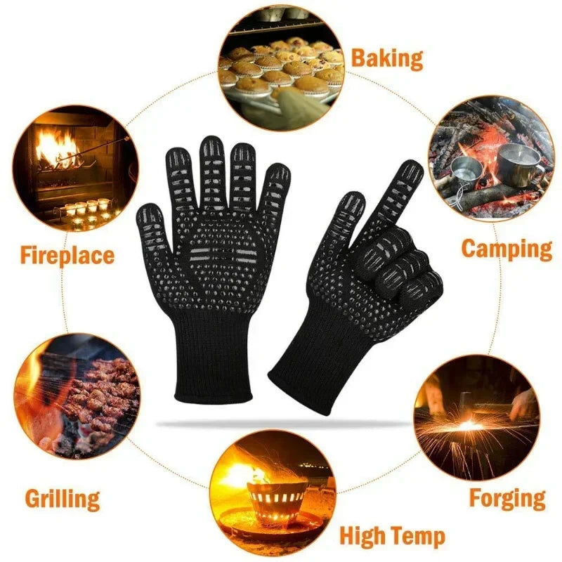 BBQ Gloves – High Temperature Resistance Oven Mitts for 500-800 Degrees – Fireproof Barbecue and Heat Insulation Microwave Gloves