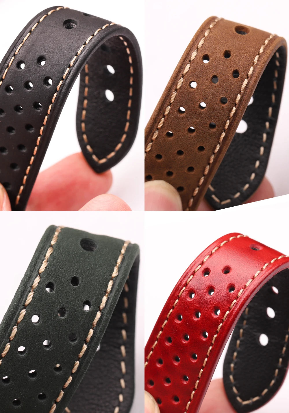Genuine Leather Watch Band 20mm 22mm 24mm — Vintage Cowhide Strap with Deployment Clasp for Samsung Galaxy Watch 3/4