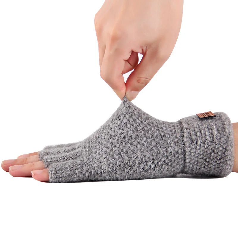 Winter Half Finger Gloves for Men - Alpaca Wool Warm Thick Knitted Gloves | Elastic Driving & Cycling Gloves for Office & Students