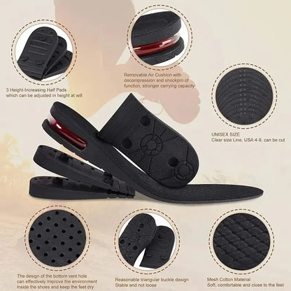 Height Increase Insole with Air Cushion – Adjustable 9cm/3.54inch Max Lift, Comfortable, Lightweight & Invisible