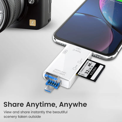 Elough 6 in 1 Card Reader: OTG Type C Micro SD Card Reader, USB 2.0 TF CF Cardreader Adapter - Flash Drive Smart Memory Card Reader