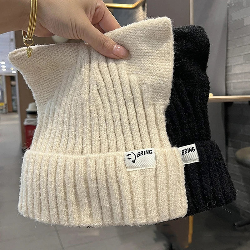Cute Cat Ears Beanie for Women – Warm Autumn Winter Knitted Hat, Sweet Ear Protection Pullover