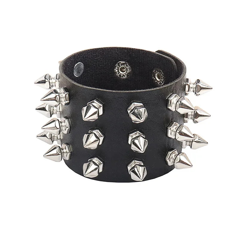 Punk Rock Hip Hop PU Leather Bracelet – Unisex Skull, Pentagram & Rivet Chain Bracelet, Trendy Party Jewelry Accessory
