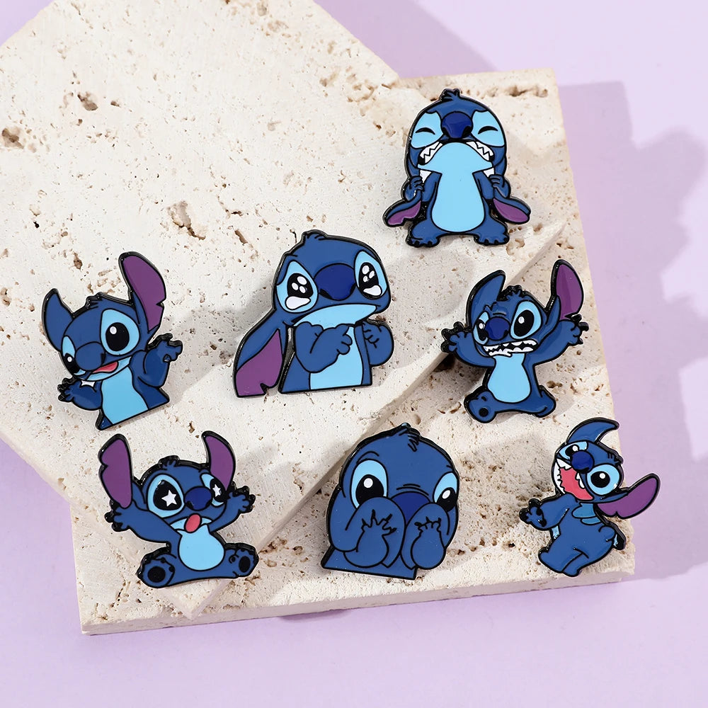 7 Pcs Lilo & Stitch Enamel Pins Set | Creative Stitch Brooches for Backpacks, Clothing & Accessories