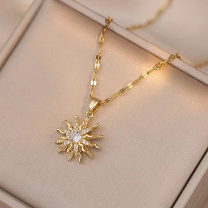 Light Luxury Gold Zircon Flower Pendant Necklace for Women - Elegant Party Jewelry Gift