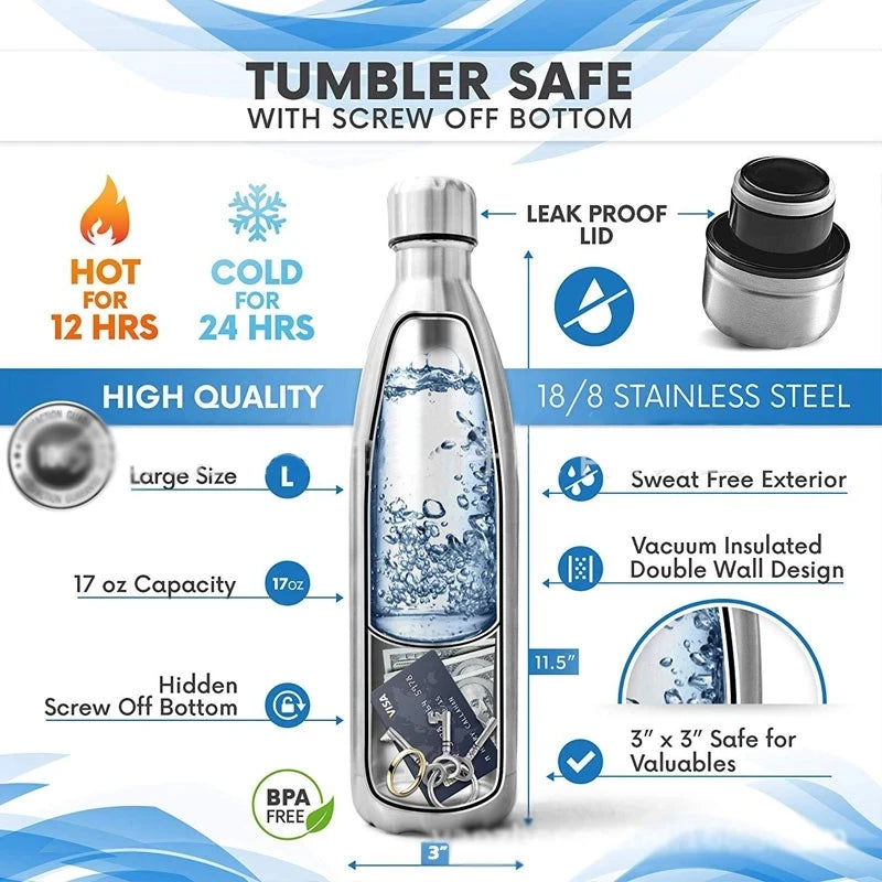 750ml Diversion Water Bottle - Portable Secret Stash Pill Organizer Can Safe, Hiding Spot for Money, Bonus Key Ring Box