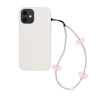 KPOP Black Matte Bead Phone Charm with Pink Heart – Style Phone Strap Lanyard Jewelry Accessory