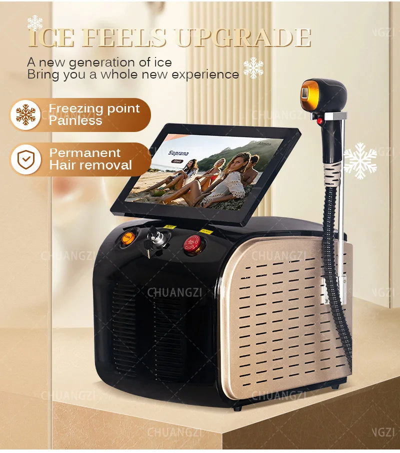 Professional Diode Ice Titanium Laser Hair Removal Machine - 3 Wavelength 755/808/1064nm, Face & Body Epilator for Salon Use