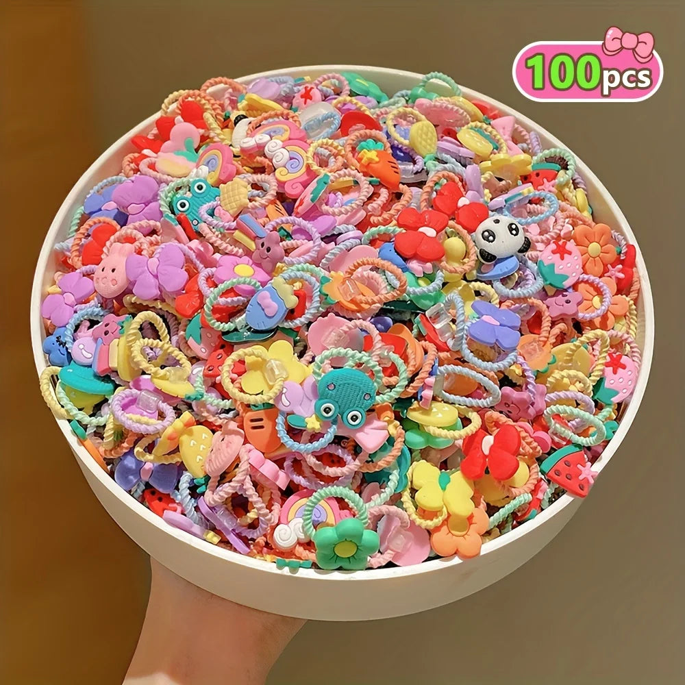 50/100 Pcs Cute Girls’ Hair Ties - High-Elasticity Soft Mini Elastics for Kids’ Everyday Hairstyles