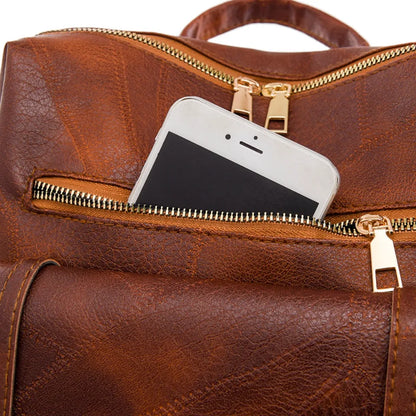 Trendy Women's Vintage PU Leather Backpack - Brown Daypack, Casual Travel and Retro Student School Bag