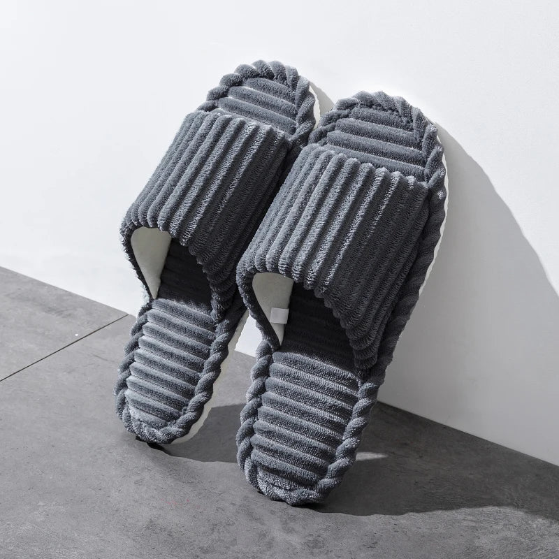 Men’s Open-Toe Breathable Anti-Slip Indoor Slippers – Silent Autumn & Winter Home Shoes for Couples