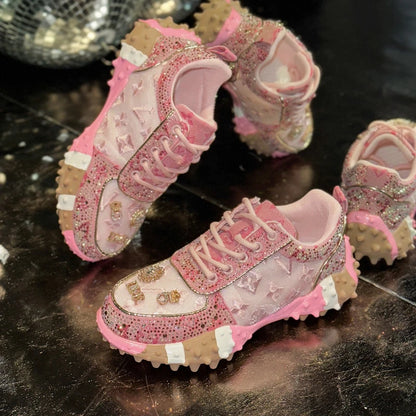 Women’s Casual Sneakers – Luxury Rhinestone Platform Sports Shoes, Fashionable Outdoor Footwear