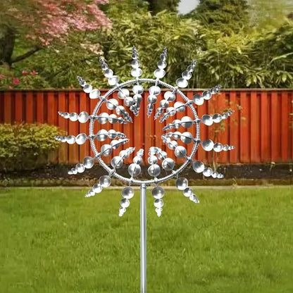 Metal Silvery 3D Wind Spinner — Circular Plate Outdoor Decoration for Garden, Courtyard & Patio
