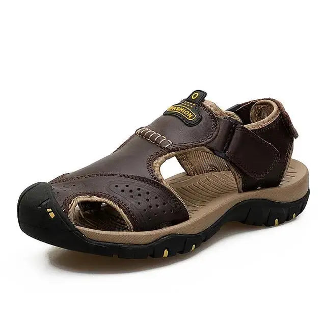 Men's Leather Summer Sandals - Breathable Casual Outdoor Beach Slippers & Wading Shoes