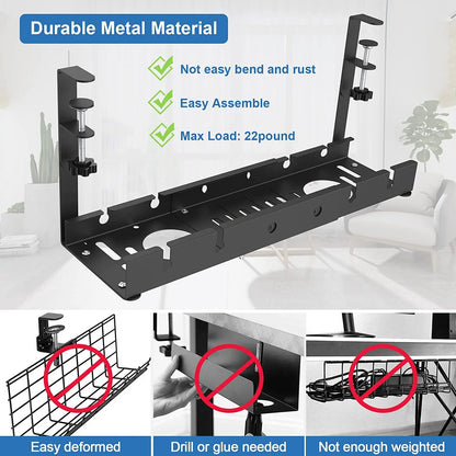 Telescopic Under-Desk Storage Rack – Metal Cable Management Tray for Home and Office, No-Punch Wire Organizer