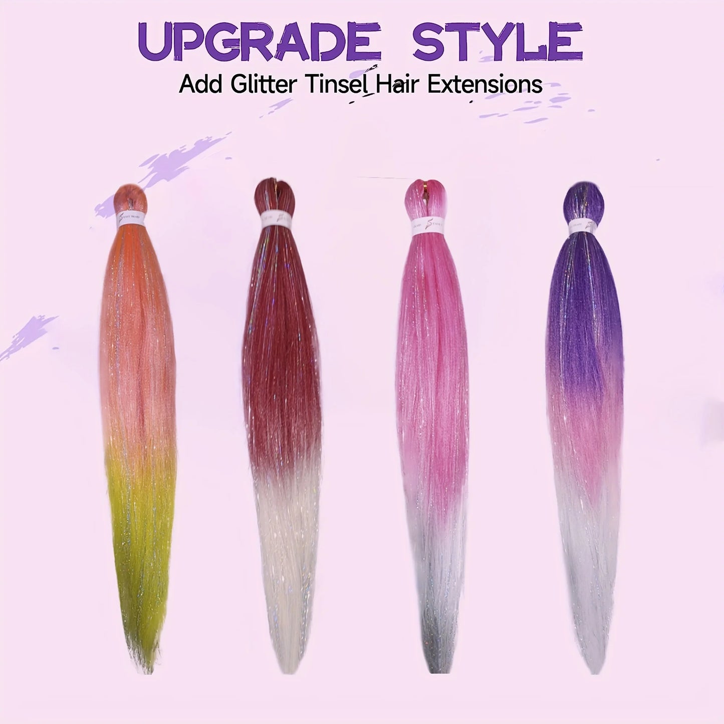 Purple, Pink & White Ombre Straight Braids – Hair Tinsel Festival Rave Extensions for Girls, Crazy Hair Day Braids