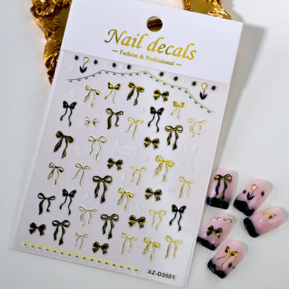 5D White Lace Bowknot Nail Art Stickers – Self-Adhesive Pearl Ribbon Luxury Nail Decals for DIY Manicure Decoration