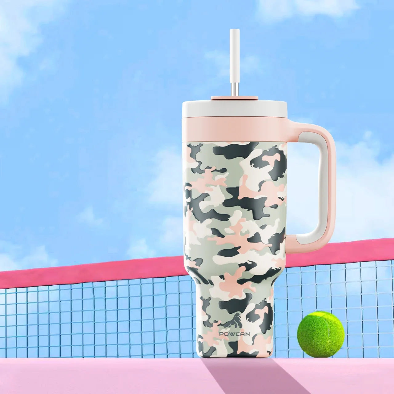 Powcan 40oz Stainless Steel Tumbler with Handle & Straw – Camouflage Prints, Leak-Proof Vacuum Travel Mug for Outdoors