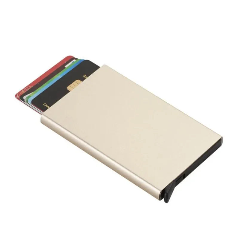Automatic Flip Card Holder Sleeve — Large Capacity Metal Wallet with 12 Slots, Anti-Theft Credit Card Case for Men