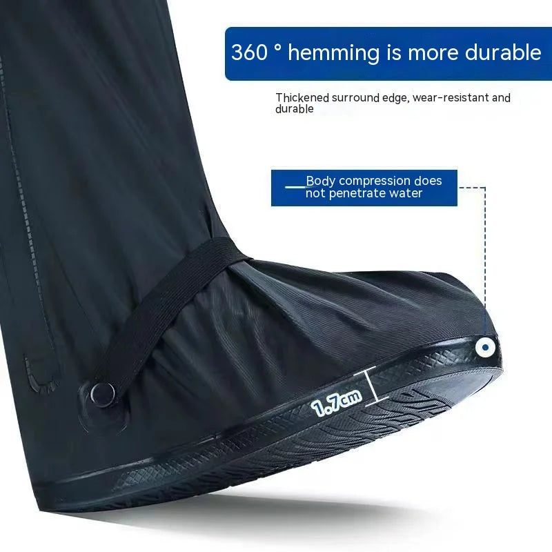 Black Waterproof Rain Boot Covers – High-Top Shoe Covers with Reflector for Motorcycle, Bike & Outdoor Use (Men & Women)