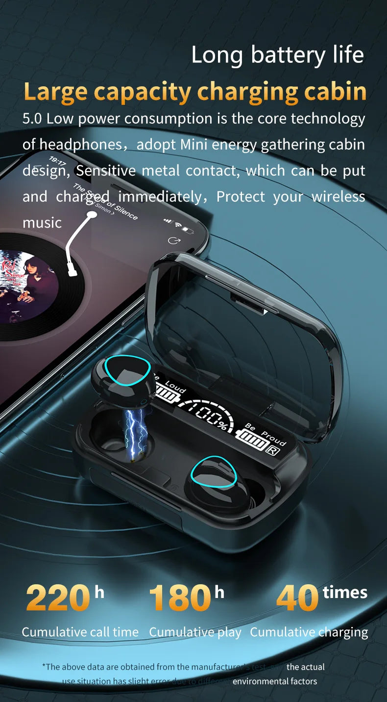 M10 Wireless Earbuds – High-Quality Bluetooth Headset for Sports, Gaming & Music with Built-in Power Bank