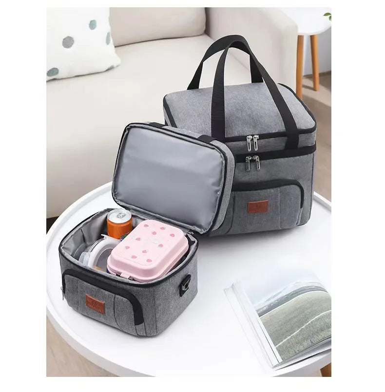 Multifunctional Double-Layer Tote Cooler Bag – Large Capacity Travel and Picnic Lunch Box with Shoulder Strap for Men and Women