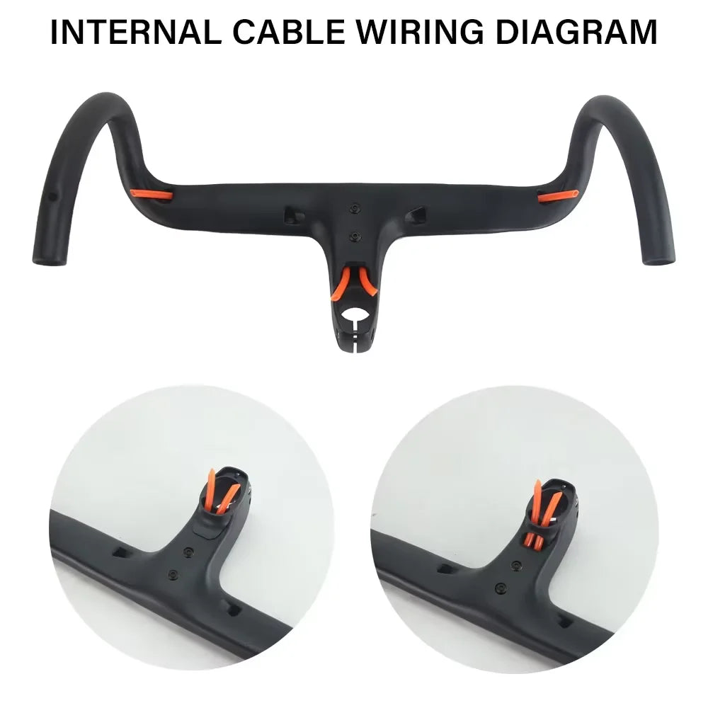 ULLICYC T1 Carbon Fiber Road Bike Handlebar - Integrated Internal Cable Routing Cockpit with Mount Spacers 360–380mm