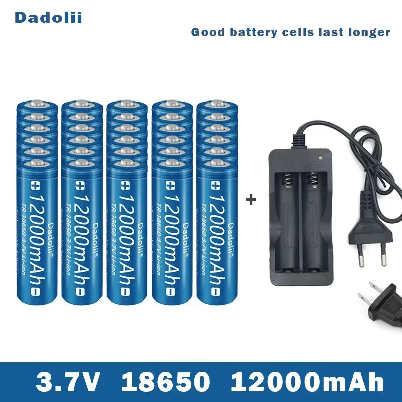 18650 3.7V 12000mAh Li-ion Rechargeable Battery – For Flashlights, Torches + Charger Included