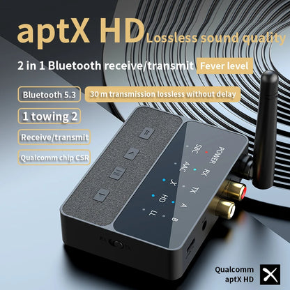 Qualcomm Bluetooth 5.3 aptX/HD/LL Audio Adapter | 3.5mm AUX, R/L Wireless Stereo Receiver & Transmitter for Dual Bluetooth Device Connection