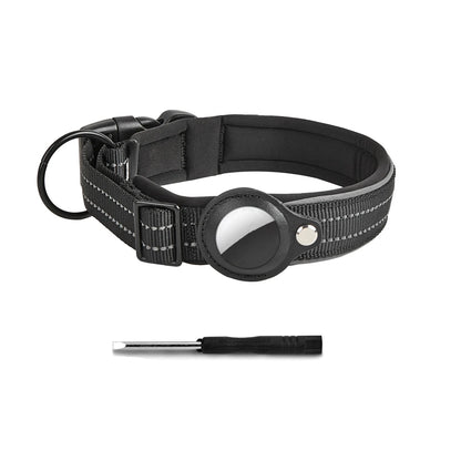 Reflective Heavy-Duty Dog Collar with Adjustable AirTag Holder — For Small, Medium & Large Dogs