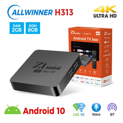 Smart ATV Box Z1 Mini – Android 10, Allwinner H313, 2GB RAM 8GB ROM, Dual 2.4G/5G WiFi, BT 5.2, 4K Media Player Set-Top Box