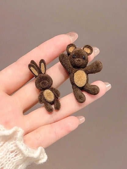Cute Cartoon Bear & Rabbit Hair Clips - Adorable Animal-Shaped Side Duckbill Clips for Girls