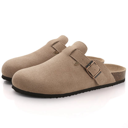 Comwarm Women’s Suede Mules & Men’s Cork Insole Clogs – Arch Support Sandals for Outdoor, Beach, and Home Slides