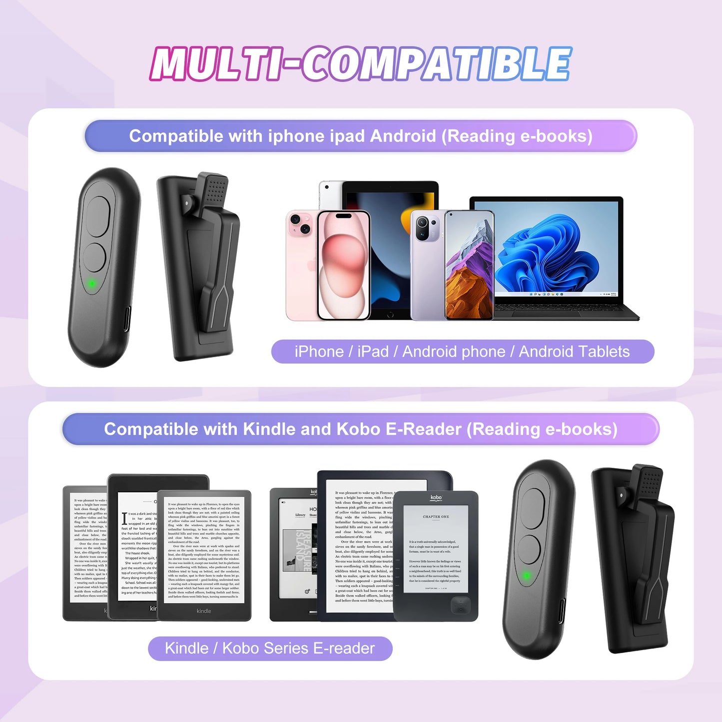 RF Remote Page Turner for Kindle & Kobo — Automatic Page Flipping Device for eReaders and Tablets