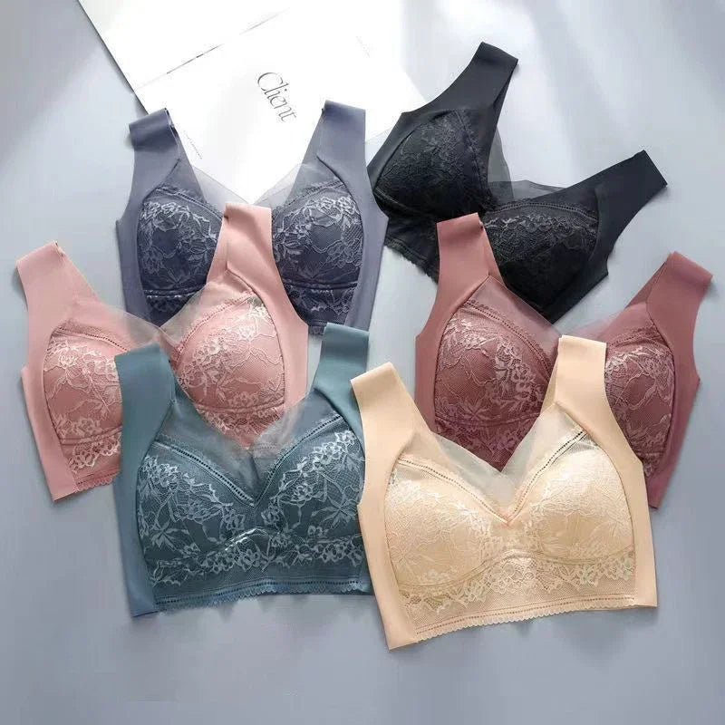 Women’s Lace Perspective Bralette — Push-Up Ice Silk Deep V Bra, Sexy Lingerie Top, Plus Size L–5XL Mom’s Underwear