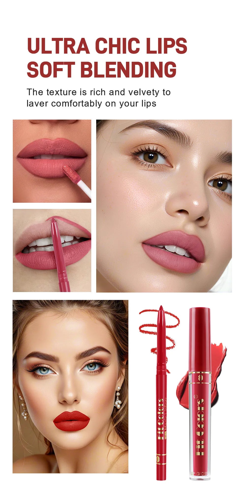 Fit Colors 13pcs Matte Lip Liner Pencil Set – Waterproof, Non-Stick, Long-Lasting Lip Pencil with Case and Hook