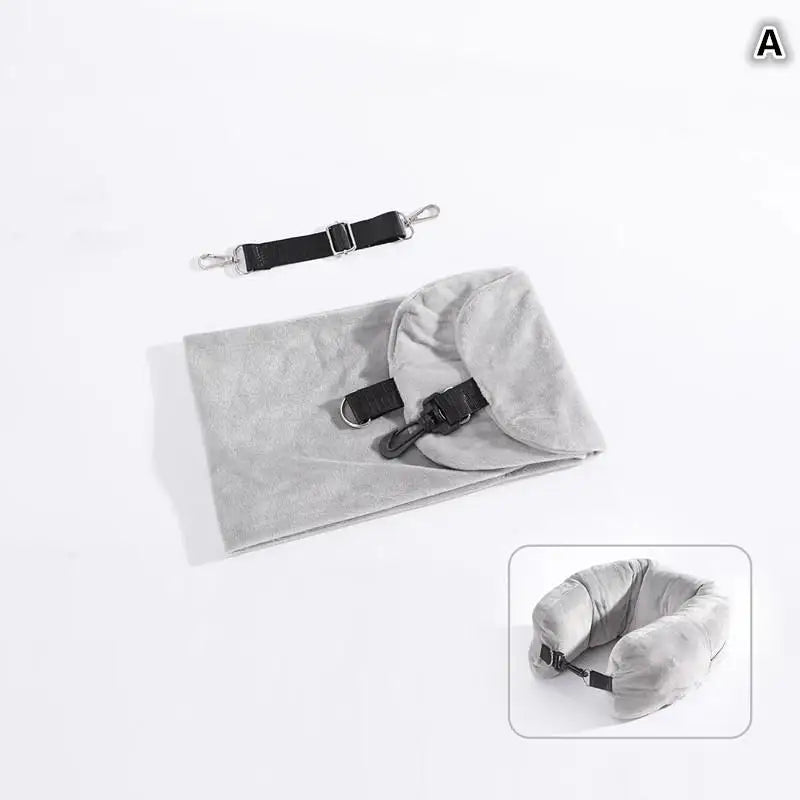 Travel U-Shaped Neck Pillow with Fillable Clothing Storage Bag – Crystal Fleece Pillowcase for Airplane & Comfort Travel Support