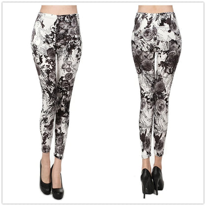 Plus Size Women Printed Leggings – Floral Elephant Star Plaid High Waist Stretch Slim Fit Skinny Pants 2XL–3XL Milk Silk Jeggings