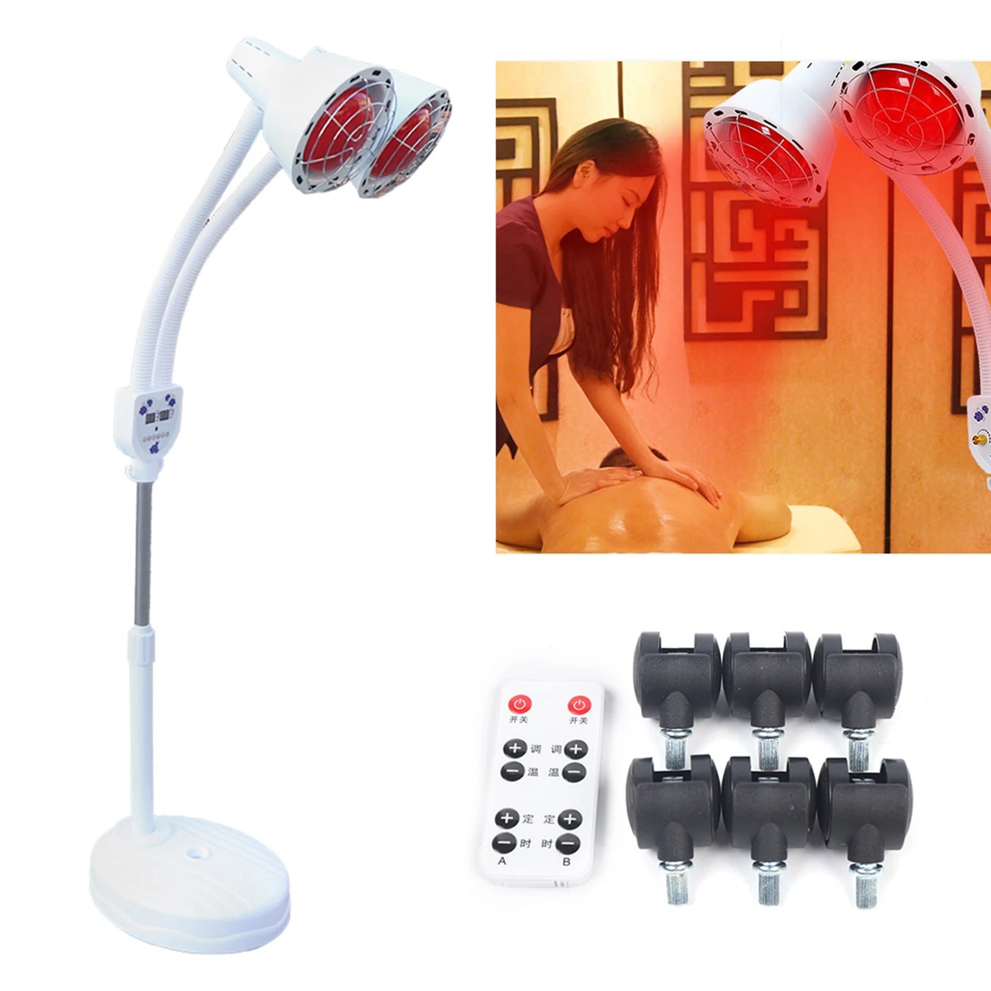 275W Dual-Head Infrared Heat Lamp – Electric Baking Lamp with 360° Adjustable Temperature & Remote Control