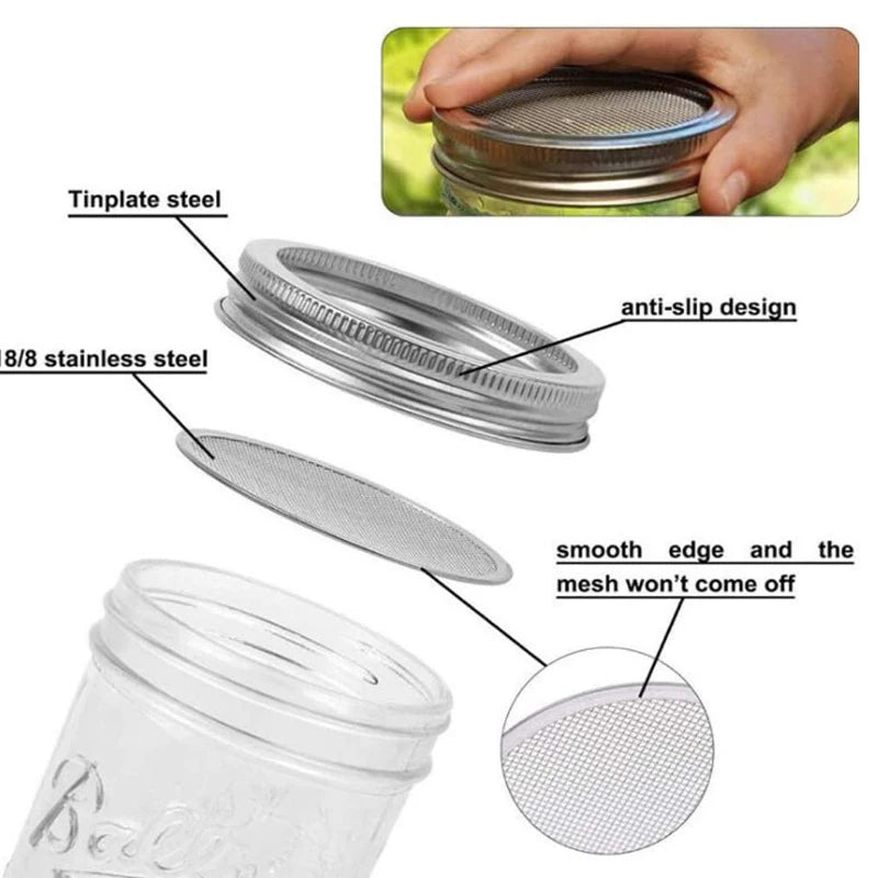 Seed Sprouting Kit - Mason Jar Germination Lids with Stainless Steel Strainer Screen & Sprouter Stand for Fresh Sprouts