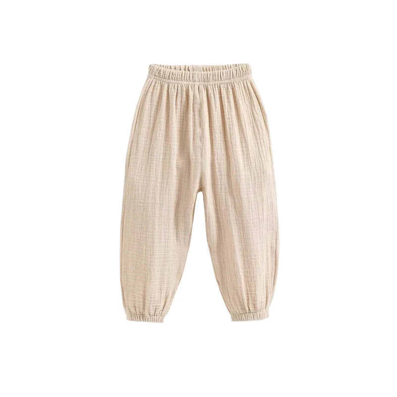 Summer Korean Kids Cotton Linen Pants – Casual High Waist Loose Pleated Harem Trousers for Girls & Boys