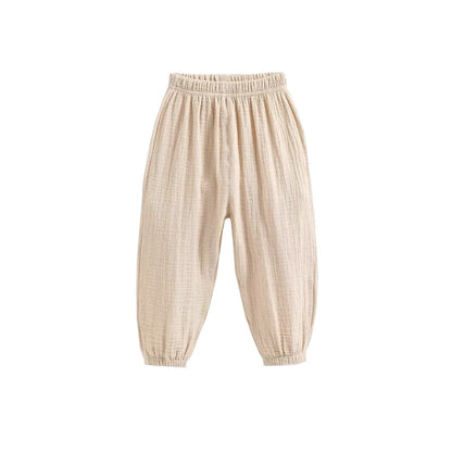 Summer Korean Kids Cotton Linen Pants – Casual High Waist Loose Pleated Harem Trousers for Girls & Boys
