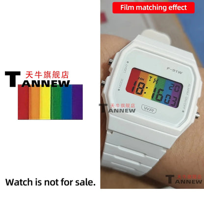 Casio F-91W A158W A168 Mod Kit - STN HD Display, Rainbow Gradient Display Sticker & Complete Watch Makeover Set