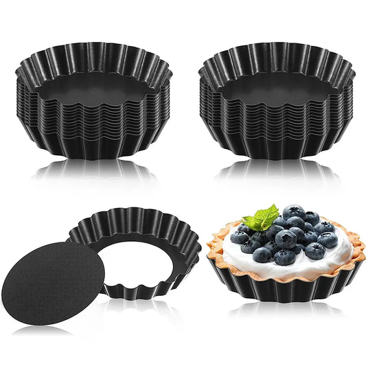 LMETJMA Mini Tart Pans: 10cm Fluted Egg Tart Molds with Removable Bottom - Non-Stick Small Tart Mold, Ideal for Cupcakes, JT221
