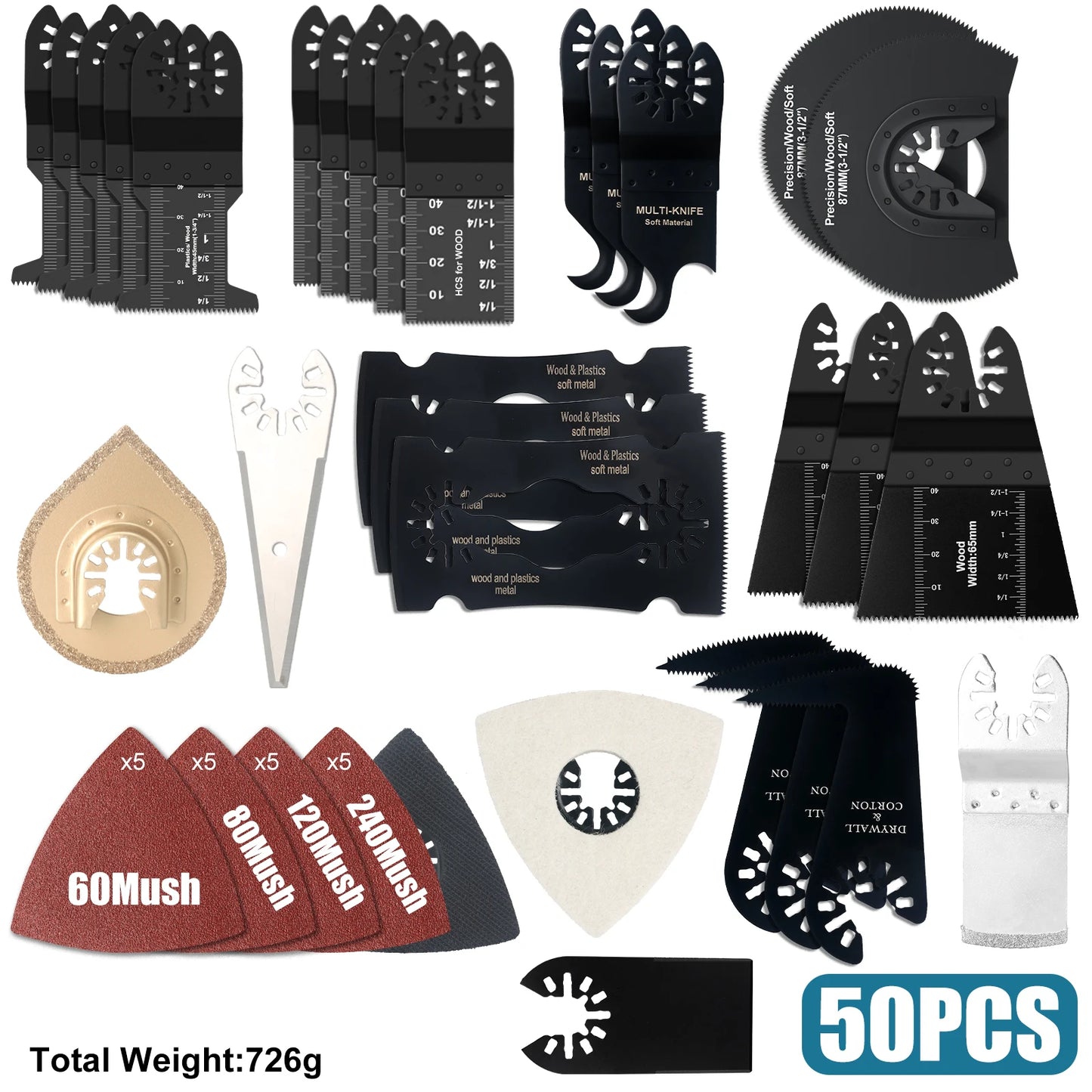 Tooth Oscillating Saw Blade Kit - 10-39PCS Carbide Multitool Blades for Wood PVC & Metal Cutting