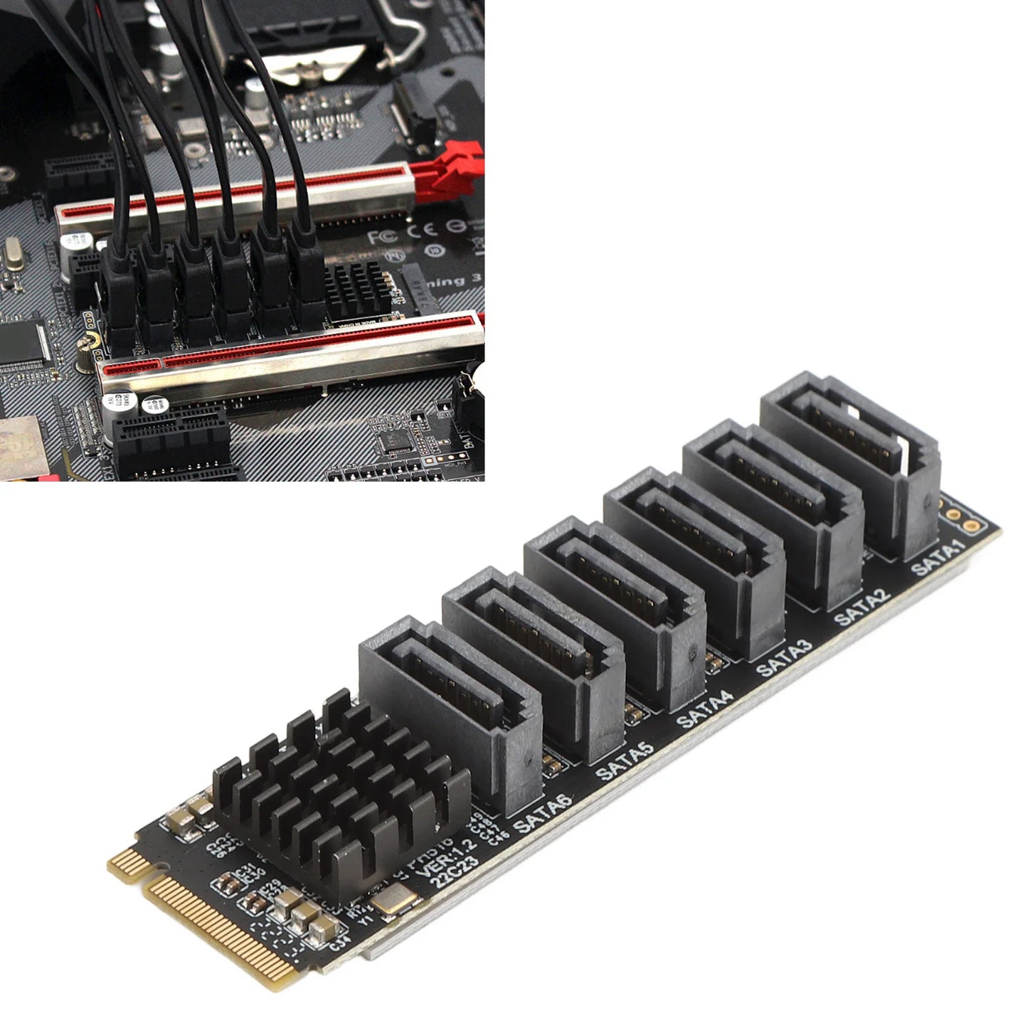 M.2 to SATA 3.0 Adapter Card — 6Gbps High-Speed ASM1166 PCIe to SATA Expansion Card with Smart Indicator