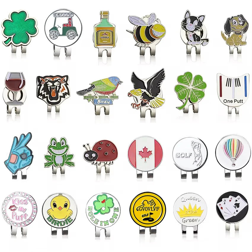 Golf Ball Marker with Hat Clip – Magnetic Alloy Marker, Tiger Putter Flog Glass & Lucky Clover Gift for Golfers